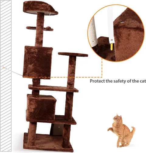 Miniatura 4 de ZENY - Árbol para gatos 53‘‘ , con postes de sisal y 2 habitaciones de peluche, muebles para gatos Marrón