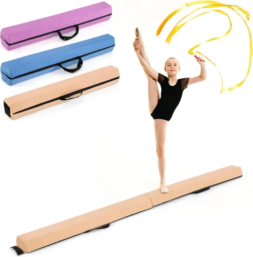 Miniatura 22 de Giantex Haz de equilibrio de 7/8/9 pies, haz de gimnasia plegable con asas de transporte, base de goma antideslizante para niños, haz de gimnasia