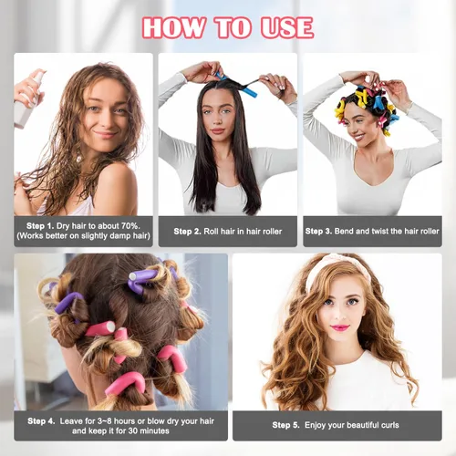Miniatura 4 de Rizadores de pelo sin calor, 42 rodillos flexibles de 7 pulgadas, rizadores de pelo de espuma suave, sin calor, flexibles, para cabello corto, medio