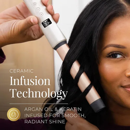 Miniatura 4 de REMINGTON Shine Therapy - Varita rizadora de barril recto de 1 pulgada con infusión de aceite de argán y queratina para ondas sueltas, incluye