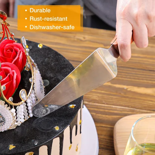 Miniatura 4 de Zhehao Paquete de 20 espátulas de pizza con mango de madera, acero inoxidable, espátula triangular antideslizante, fácil de agarrar, espátula