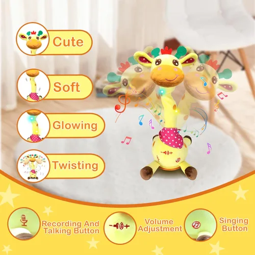 Miniatura 5 de Hunfur - Juguete de Jirafa que Habla y Baila, Animal de Peluche que Repite lo que Dices con Luz que Brilla, Juguete para Bebés de 3-18 Meses, Regalo