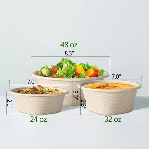 Miniatura 7 de Homestockplus Cuenco grande desechable – Cuencos de papel resistentes – Hecho de caña de azúcar y fibra de bambú, apto para microondas – Cuencos