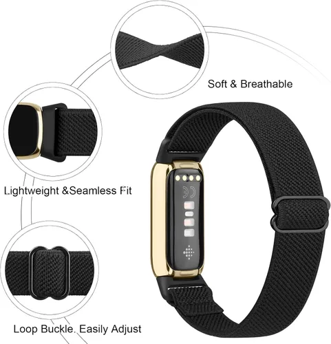 Miniatura 3 de Meliya Correa compatible con bandas Fitbit Luxe para mujeres y hombres, correa deportiva de repuesto de nailon elástico suave para Fitbit Luxe Negro