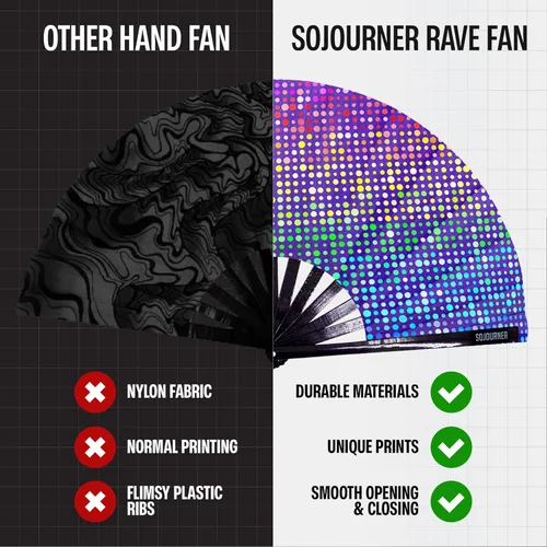 Miniatura 117 de SoJourner Bags Rave Fan – Ventilador plegable grande – Ventilador de mano Clack para raves, Halloween, Burlesque, trajes de arcoíris para mujeres