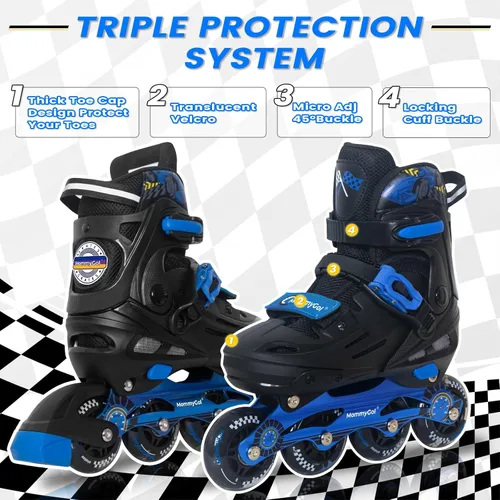 Miniatura 3 de MammyGol Patines en línea para niños y niñas jóvenes, patines ajustables de 4 tallas con ruedas intermitentes de PU, patines en línea agresivos