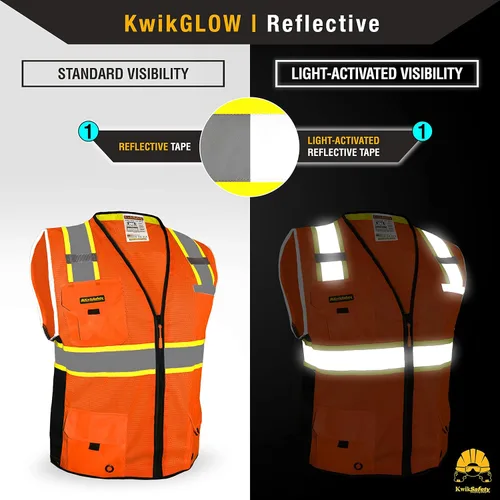Miniatura 3 de KwikSafety - Chaleco de Seguridad BIG KAHUNA Edición Base y Edición Limitada Chaleco Reflectante Clase 2 ANSI OSHA para Hombre Naranja
