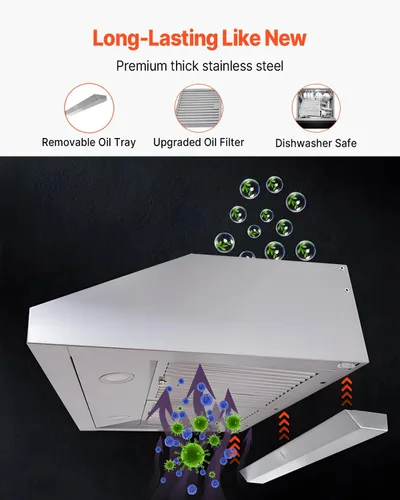 Miniatura 3 de VEVOR Campana extractora para debajo del gabinete, filtro permanente de acero inoxidable con motores duales, ventilación de estufa de cocina de 30