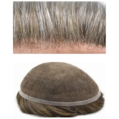 Miniatura 12 de Extensiones de cabello suizo completo para hombre, sistema de reemplazo de cabello humano europeo para hombres