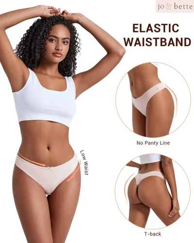 Miniatura 4 de Jo & Bette Tanga de algodón, ropa interior de bikini sin costuras, transpirables, paquete de 6 o 12, Azul