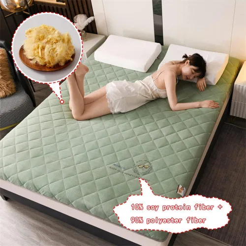 Miniatura 7 de KKCD Shikibuton - Colchón de futón japonés de felpa, cálido y suave, colchón enrollable para tatami, tapete portátil para dormir con fibra de Verde
