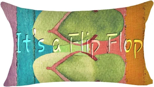 Miniatura 2 de LIPOR Juego de 4 fundas de almohada lumbares de algodón y lino con texto en inglés "It's Summer Time Life is Better in Flipflok", para sofá, 12 x 20