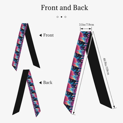 Miniatura 2 de Synthwave Sabertooth Pattern Silk Scarf for Women 46.9 * 3.1 In Headband