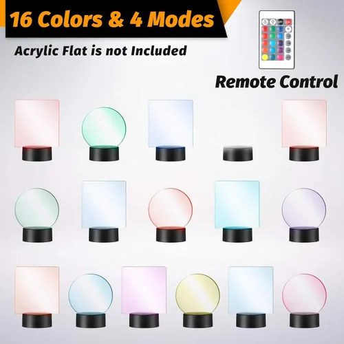 Miniatura 5 de Honoson Base de lámpara LED de noche 3D de 4 piezas, 16 colores, base de exhibición de luces LED con control remoto y cable USB, marco de luces