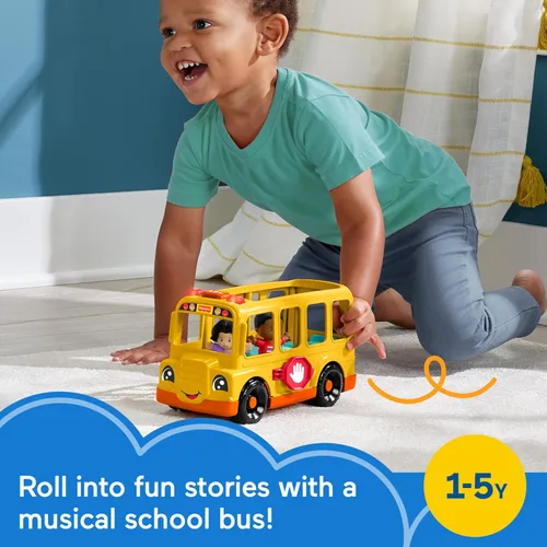 Miniatura 2 de Fisher-Price Little People - Juego de juguete para niños pequeños, autobús escolar musical con vehículo de empuje y 2 figuras para juego de roles