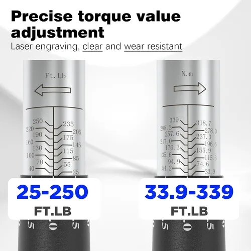 Miniatura 6 de SuZhi Llave dinamométrica de 1/2 pulgada 25-250 ft-lb /33.9-339 N.M/mango de aleación de aluminio y cabezal de material Cr-Mo, resistente