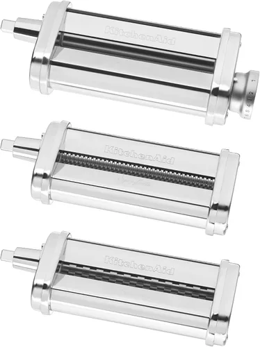 Miniatura 7 de KitchenAid Juego de rodillos y cortador de pasta de 3 piezas, accesorio de metal plateado y molinillo de alimentos KSMMGA, plateado