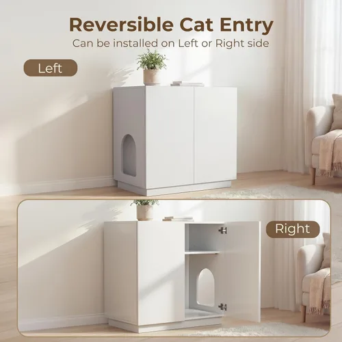 Miniatura 6 de Amunrbrek Caja de Arena Grande/Alta con Compartimento, Mueble Moderno de Madera para Caja de Arena XL con Almacenamiento Oculto como Aparador Blanco