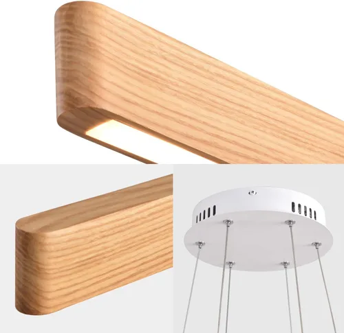 Miniatura 6 de Lámpara colgante lineal natural de madera maciza de 3 luces, moderna lámpara colgante LED regulable, candelabro para mesa de comedor, isla