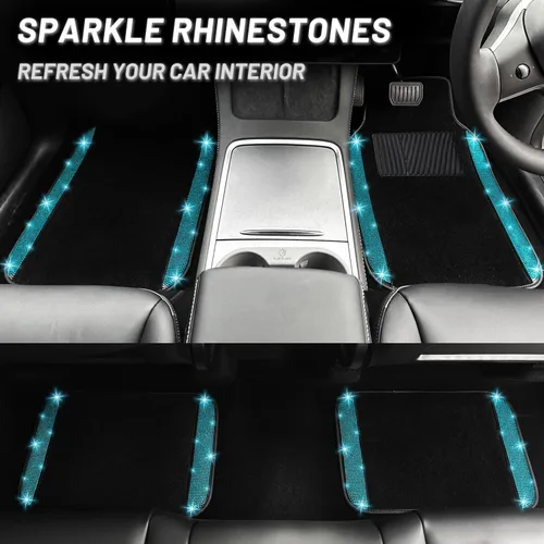 Miniatura 7 de NBTEPEM Juego completo de alfombrillas brillantes para piso de automóvil y funda para volante, ajuste universal para la mayoría de los automóviles