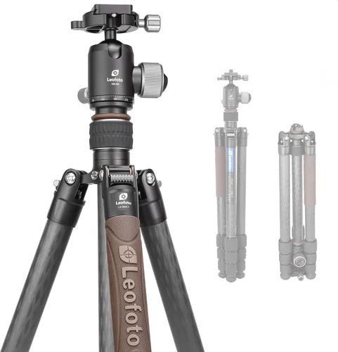Miniatura 11 de Leofoto LX-224CT+XB-32Q Trípode de viaje, serie urbana, fibra de carbono, secciones de 4 patas, portátil y ligero, pierna reversible y columna