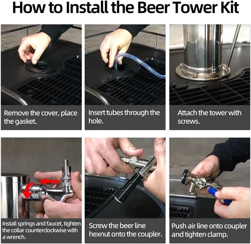 Miniatura 3 de TMCRAFT Kit de torre Kegerator, kit de conversión de cerveza de doble toque, torre de cerveza de acero inoxidable con regulador CGA-320 de doble