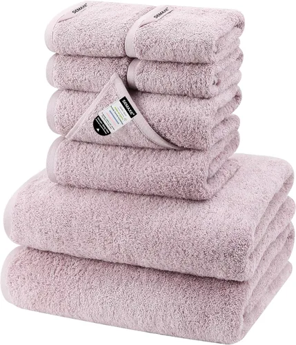 Miniatura 34 de SEMAXE - Juego de toallas de baño amarillas, 2 toallas de baño de lujo, 2 toallas de mano, 4 toallas faciales 100% algodón con bucles para colgar