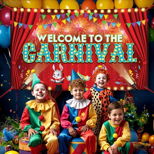 Miniatura 3 de KatchOn, Cartel de bienvenida al carnaval – Xtragrande 72 x 44 pulgadas Decoraciones de carnaval, telón de fondo de circo Decoraciones de fiesta