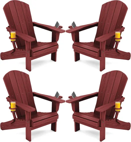 Miniatura 44 de SERWALL Silla Adirondack con portavasos – Juego de 2 sillas Adirondack compuestas para exteriores de polietileno de alta densidad para todo