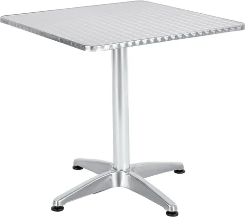 BTEXPERT Mesa de restaurante cuadrada para interiores y exteriores de 27.5 "para patio, muebles de aluminio plateado de acero inoxidable con base