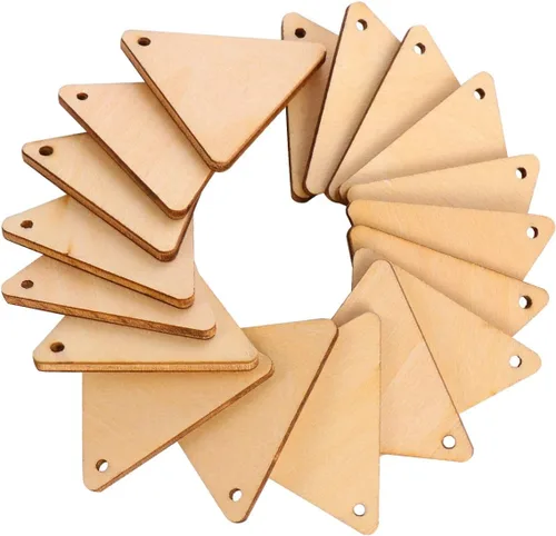 Miniatura 3 de 100 piezas de recortes de madera para manualidades, triángulo, madera, pintura inacabada, piezas de madera, rebanadas con agujero colgante, adornos