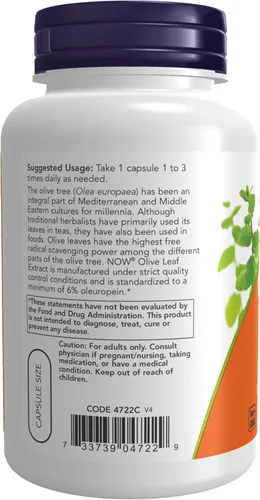 Miniatura 3 de NOW Foods Suplementos, Extracto de hoja de olivo 500 mg, eliminador de radicales libres*, 60 cápsulas vegetales