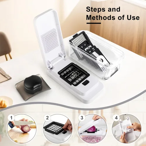 Miniatura 7 de Picador de verduras, picador profesional de alimentos y picador de cebolla, cortador de verduras para ensalada con 7 cuchillas y recipiente de 30.4
