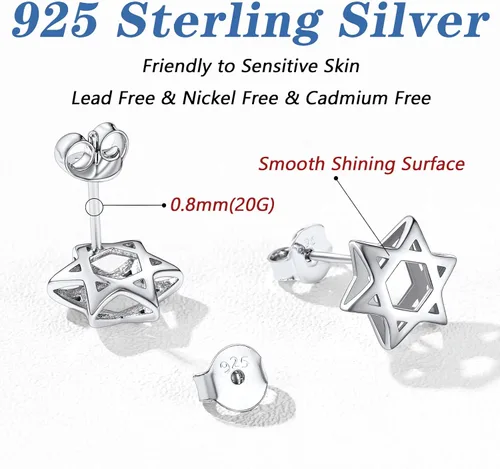 Miniatura 3 de Silvora Aretes de plata de ley con estrella de DavidOjo de Horus para mujeres, adolescentes y niñas, delicado embalaje de regalo