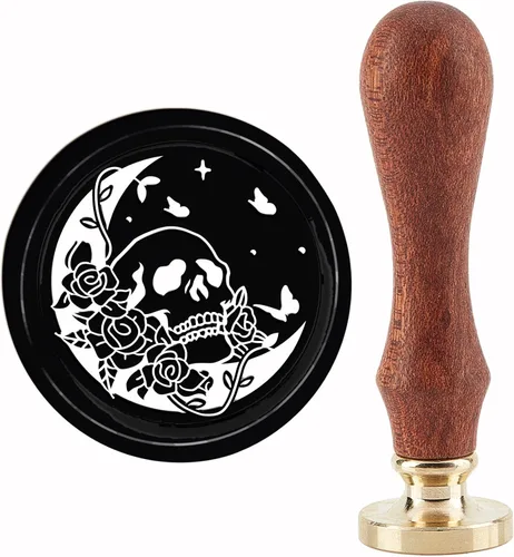 Miniatura 20 de CRASPIRE Sello de cera para gatos, sello de cera de luna, diseño de flores, retro, de 0.98 pulgadas, cabeza de sello de latón extraíble con mango