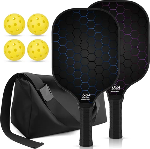 T300 - Juego de 2 palas de pickleball de fibra de carbono ligeras, para interiores y exteriores, accesorios deportivos, regalos Nido de abeja