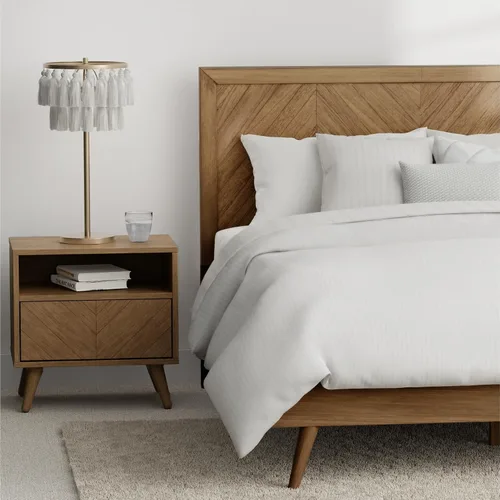 Miniatura 2 de eLuxurySupply Base de cama Queen con cabecero, cama de plataforma de madera de mango, diseño resistente de perfil bajo, cabecero ajustable