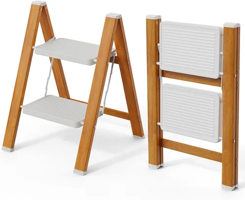 Miniatura 17 de HBTower Escalera de escalón, taburete plegable, taburete portátil de acero resistente para adultos con pedales anchos antideslizantes para el hogar