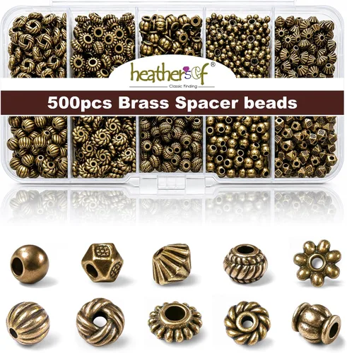 Heather's cf Cuentas espaciadoras de metal, calidad duradera y estilo antiguo, espaciadores de cuentas de latón surtidos para pulseras, collares y