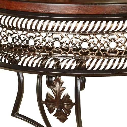 Miniatura 4 de Touch of Class Charleston Estante de pared calado ornamentado bronce Marco de metal Parte superior de madera con acabado de cereza Estante