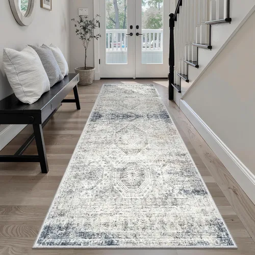 Miniatura 211 de Alfombra de pasillo Soalmost 2'6" x 10' lavable, alfombra antideslizante para cocina, baño, lavandería, alfombras vintage ultra delgadas para Beige