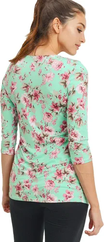 Miniatura 79 de LaClef - Blusa de maternidad para mujer, cuello redondo, manga 3/4, plisada al frente, estilo peplum