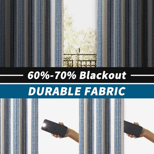Miniatura 2 de DriftAway Chris Linen - Cortinas opacas con capa térmica y reductora de sonido, 63 pulgadas de largo para dormitorio, cortinas estampadas a rayas