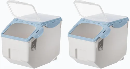 Miniatura 7 de Basicwise QI004138L.2 - Juego de 2 recipientes de plástico blanco para almacenar alimentos, con una taza medidora y ruedas, grande