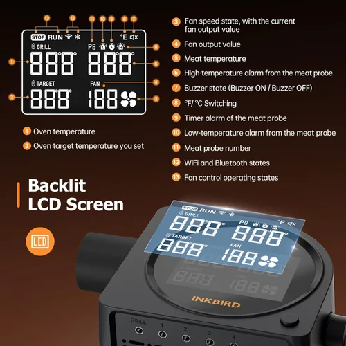 Miniatura 5 de Controlador de temperatura para barbacoa 5G Wi-Fi y Bluetooth INKBIRD, ventilador automático para ahumador con pantalla LCD para parrilla