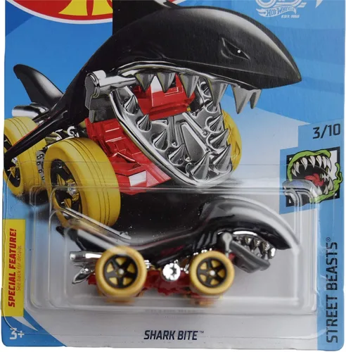 Miniatura 2 de Hot Wheels Shark Bite, coche de tiburón negro, escala 1:64, niño, 3 pulgadas