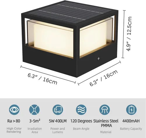 Miniatura 7 de Luz solar para poste, lámpara solar de atardecer a amanecer, poste de luz de pilar impermeable IP65, luces para exterior de 6.3", 3000k, aluminio