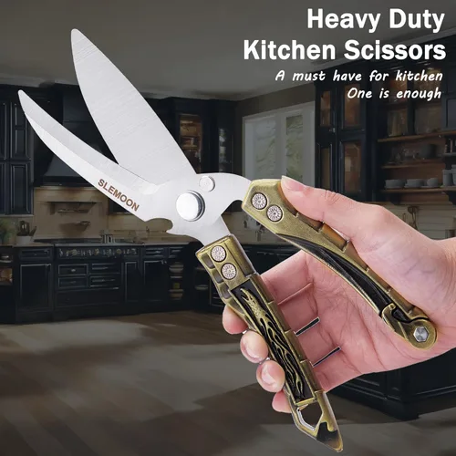 Miniatura 2 de Tijeras de cocina resistentes para huesos, pollo, pavo, carne, pescado y pizza, tijeras de cocina multiusos para alimentos, ideal para chef y cocina