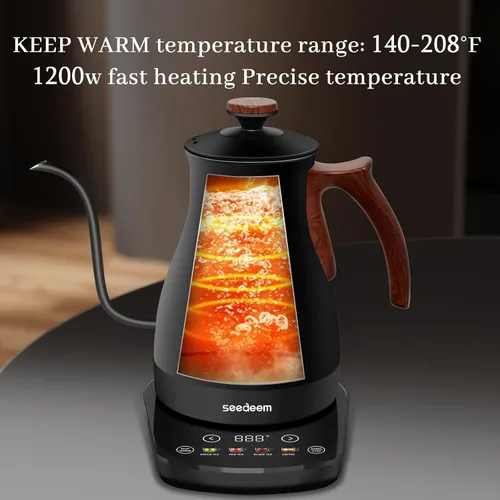 Miniatura 2 de SEEDEEM Hervidor eléctrico de cuello de cisne con pantalla táctil completa de 1200 W, hervidor eléctrico de té y café con cuatro modos