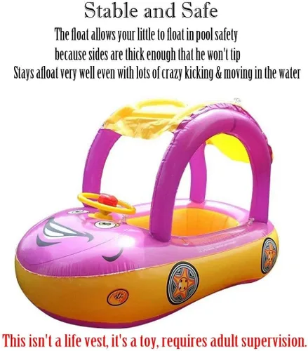 Miniatura 3 de Flotador de piscina para bebé con dosel de verano, volante, sombrilla de natación, anillo de natación para automóvil, juguetes inflables, asiento